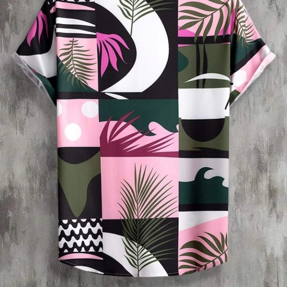 Pink Mens Button Up Tee Shirt - Picture 4 of 6